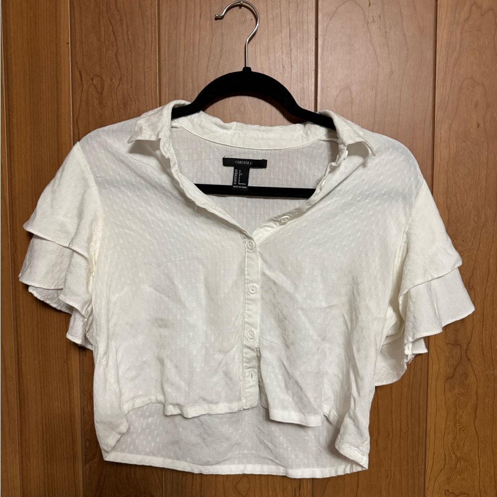 Forever 21 Cream Ruffle Sleeve Blouse